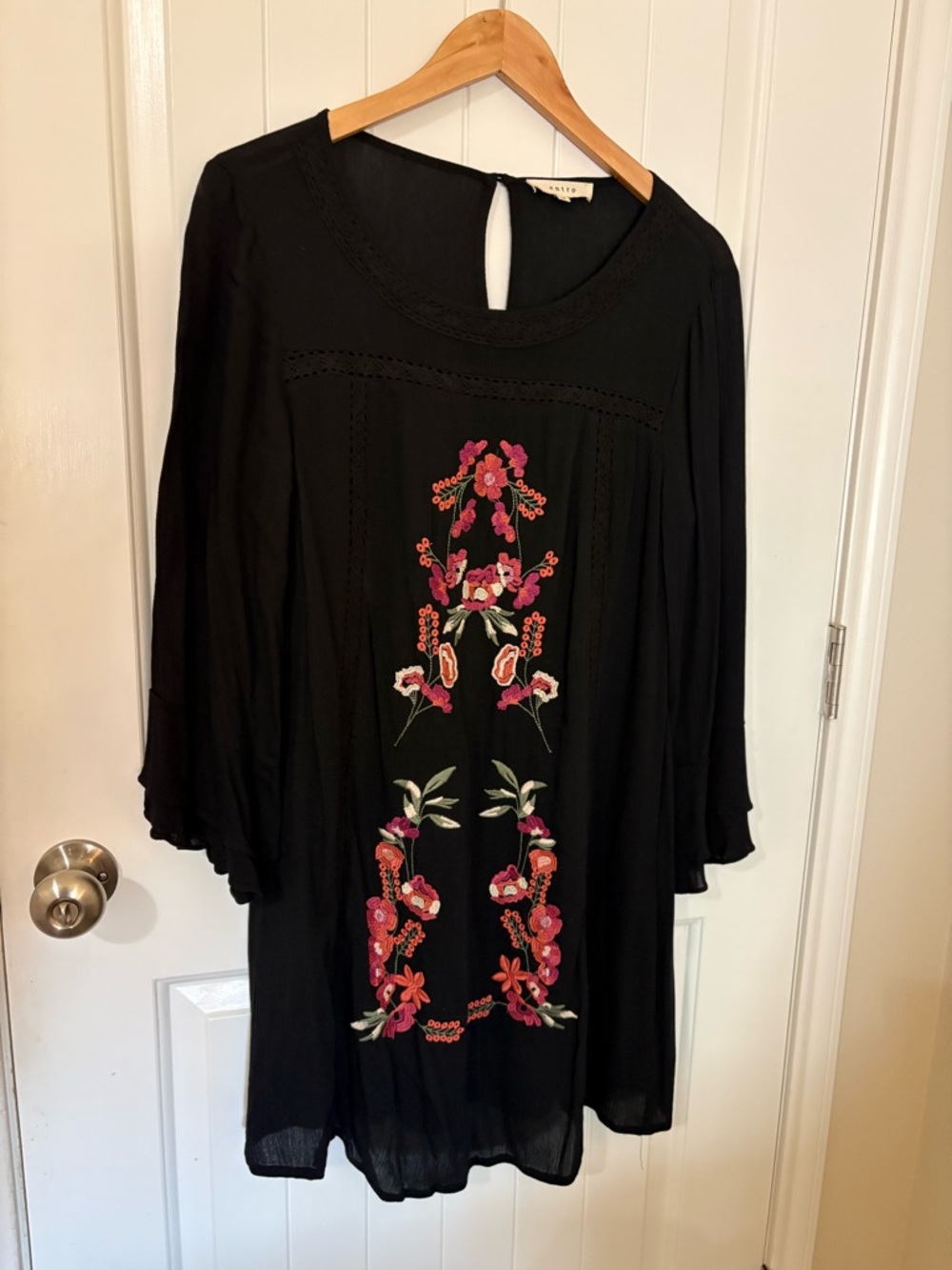 entro Black Tunic Dress with Pink Floral Embroidery